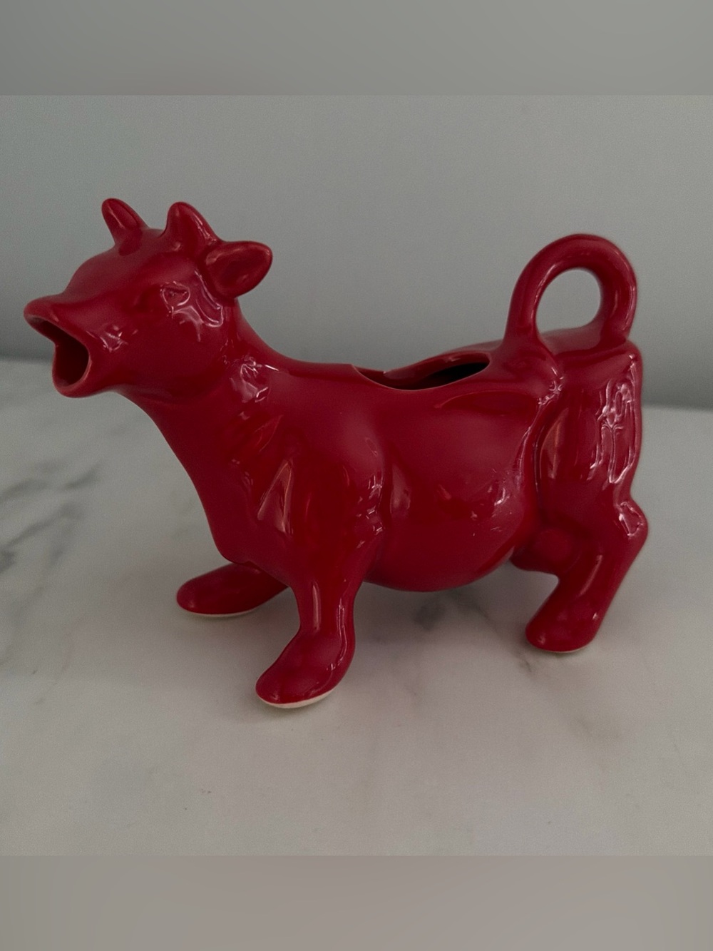 Vintage Red Stoneware Cow Shaped Creamer Cottagecore Grannycore